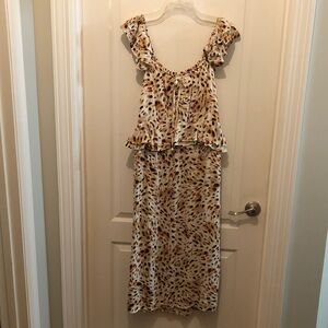 Sleeveless/Off-shoulder Ruffle  Dress in Cream Leopard Print